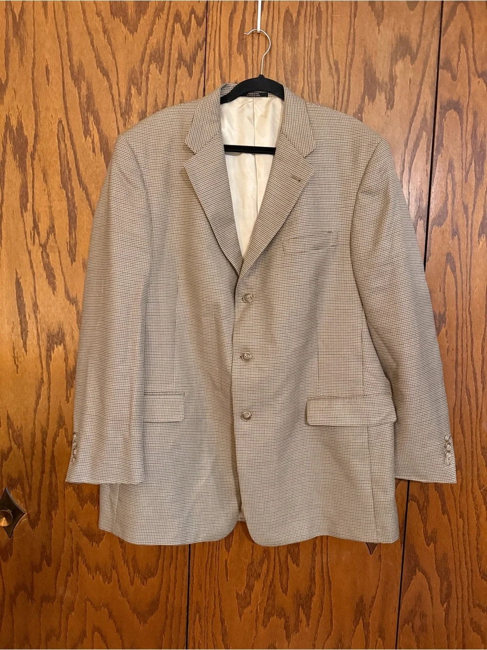 Hart Schaffner Marx 46L Houndstooth Blazer Tan Brown Made USA Dillard’s